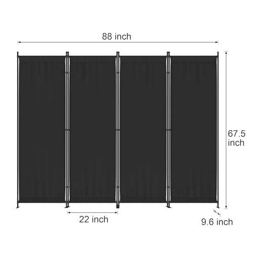 Morngardo 6FT Room Divider Portable, Folding Privacy Screens, 4 Panel Room Partitions, 88" Foldable Wall Dividers, Separating for Home Office Bedroom Dorm Decor (Black) Morngardo