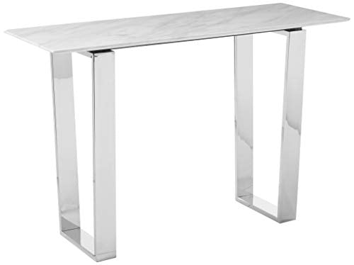 Meridian Furniture Carlton Collection Modern | Contemporary Marble Top Console Table with Stainless Steel Base and Polished Chrome Finish, 48" W x 17.5" D x 30" H, Meridian Furniture