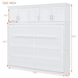 Merax Modern Farmhouse Solid Wood Murphy Bed Chest with Top Cabinets, Tall Wall Platform Bed Space Saving/Wood Slat Support Full,White Merax