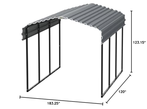 Arrow Carports Galvanized Steel Carport, Compact Car Metal Carport Kit, 10' x 15' x 9', Charcoal Arrow Shed