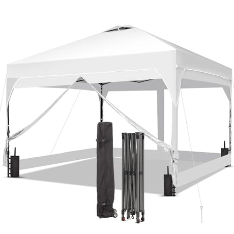 GDY 12x12FT Pop Up Canopy Tent with One Push Setup, Easy Setup Gazebo with 4 PVC Transparent Sidewalls,Includes Wheeled Bag. for Events, Parties, Camping, White. GDY
