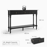 JOINICE Console Tables with Drawers,43" Entryway Table with Shelf and Solid Wood Legs,Narrow Long Sofa Table with Storage, Wood Foyer Tables for Entryway,Living Room,Hallway,Black JOINICE