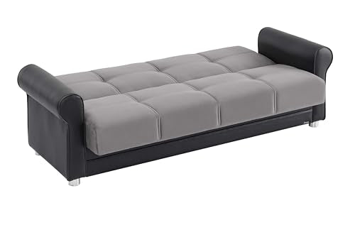 Ottomanson Convertible Sofa Bed Futon Couch with Hidden Storage & Click-Clack Sit-Sleep Conversion – Firm Support Sleeper Sofa for Living Room, Apartment & Guest Room, Gray Ottomanson