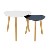 BAMEOS Bamboo Nesting Triangle End Table,Set of 2 Coffee Table Modern Minimalist Side Table for Living Room, Balcony in White & Grey BAMEOS