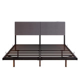 HOMERECOMMEND Floating Bed Frame Queen Size with Storage Headboard and Charging Station, Upholstered Platform Bed with LED Light, Heavy Duty Metal Slats, No Box Spring Needed,Black and Grey HOMERECOMMEND