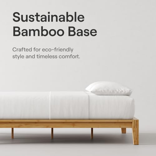 Nectar Bamboo Platform Bed Frame - California King - Natural - Floating Center Support Legs - 12” Height - Tool Free Set Up - Contemporary and Durable - Sturdy Wooden Slats - Holds Up to 800 Pounds Nectar