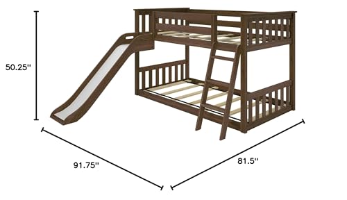 Max & Lily Twin Over Twin Low Bunk with Slide and Ladder, Wooden Bunk beds with 14” Safety Guardrail for Kids, Toddlers, Boys, Girls, Teens, Bedroom Furniture, Walnut Max & Lily