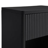 22.8" W Black Fluted Nightstand with 2 Drawers, Mid Century Modern Nightstand with Hidden Drawers, Large Night Stand, Accent End Table, Bedside Table with Open Shelf, Curved Profile Design XIAO WEI
