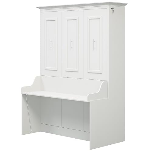 Xtraroom Alegra Queen Murphy Bed with Desk | Engineered and Solid Wood Construction | Smooth Painted Finish - No Melamine Used |Perfect for a Home Office Guest Bed | Murphy Desk Bed Queen Size Xtraroom