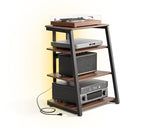 FITUEYES Design 4-Tier AV Media Stand Corner Shelf with LED Backlight for Record Player Wooden Stereo Cabinet Audio Rack Tower with Height Adjustable Wooden Shelves for Xbox One FITUEYES