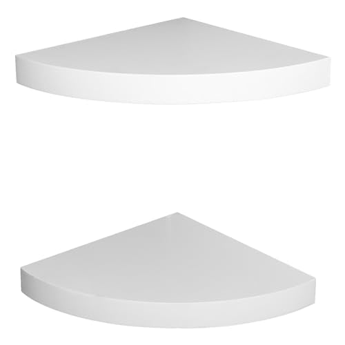 AHDECOR White Corner Wall Shelf, Wall Mounted Wood Corner Shelves, Set of 2 AHDECOR