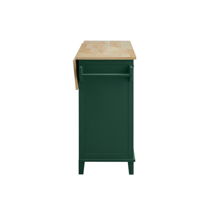 Pemberly Row Traditional Wood Drop Leaf Kitchen Island in Emerald/Natural