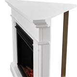 BOWERY HILL Traditional Corner Electric Fireplace Mantel Heater with Remote Control, Adjustable Led Flame 1500W in White BOWERY HILL