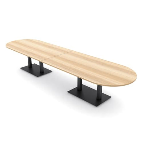 SKUTCHI DESIGNS INC. 14 Person Modular Conference Table with Double Matte Black Bases | Racetrack Shaped | Harmony Series | 14' | Blonde Surfside Ash SKUTCHI DESIGNS INC.