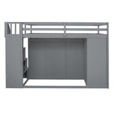 Merax Full Size Wood Loft Bed with Built-in Wardrobes,Wood Loft Bed with Multiple Storage Cabinets and Drawers for Bedroom,Gray Merax