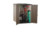 Rubbermaid Large Vertical Resin Outdoor Storage Shed With Floor (5 x 6 Ft), Weather Resistant, Brown, Organization for Home/Backyard/Garden Tools/Lawn Mower/Bike Storage/Pool Supplies Rubbermaid