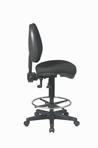 Office Star DC Series Deluxe Ergonomic Adjustable Padded Drafting Chair with 18.5 Inch Chromed Footring and Dual Wheel Carpet Casters, Icon Black Fabric Office Star Products