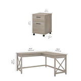 Bush Furniture Key West 60W L Shaped Desk with 2 Drawer Mobile File Cabinet in Washed Gray Bush Business Furniture