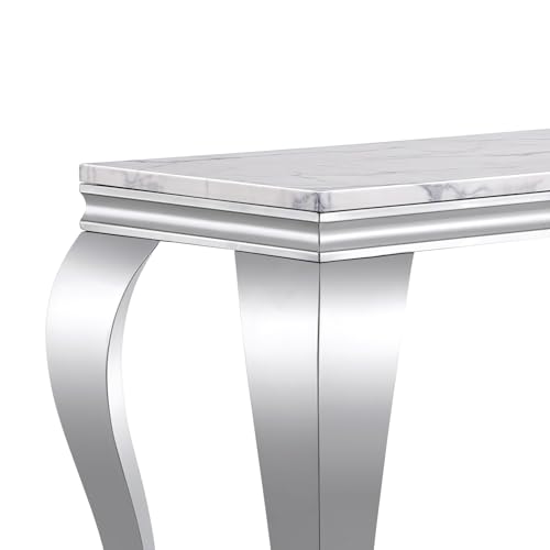 Modern Rectangular Silver Faux Marble Console Table, 0.71" Thick Faux Marble Top, 4 Stainless Steel Legs with Silver Mirrored Finish for Living Room (Silver6) ShopBOPP