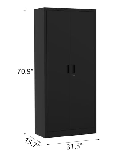 MegaChoice 71" Metal Garage Storage Cabinet with 2 Doors and 4 Adjustable Shelves, Steel Lockable File Cabinet, Locking Tool Cabinets for Pantry, Garage, Office, Shop, Organization, Etc, Black MegaChoice