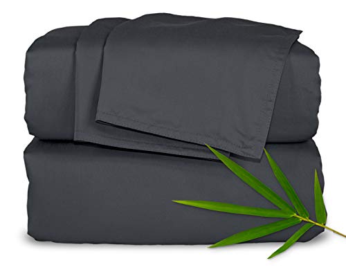Pure Bamboo Full Sheets, Genuine 100% Organic Viscose Derived from Bamboo Bed Sheet Set, Luxuriously Soft & Cooling, Double Stitching, 2 Year Quality Promise (Full, Charcoal) Pure Bamboo