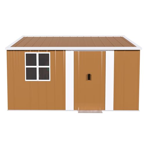 KEIKI 12FT x 10FT Heavy-Duty Metal Storage Shed, Outdoor Storage Shed with Floor & Window, Weatherproof Outdoor Garden Shed for Garden, Backyard, Patio, Lawn KEIKI