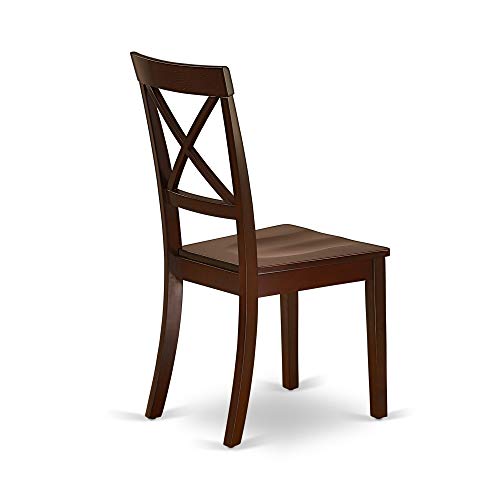 East West Furniture DLBO5-MAH-W 5-Piece Dining Table Set - 4 Dining Room Chairs with Wooden Seat - A Lovely Kitchen Table with Two 9-inch Drop leaves East West Furniture