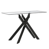 Edwin's Choice Black Glass Console Table Narrow Sofa Table with Grey Tempered Glass Top and Black Metal Tubular Legs with Gold Rim, 45”Lx18”Wx30”H Edwin's Choice
