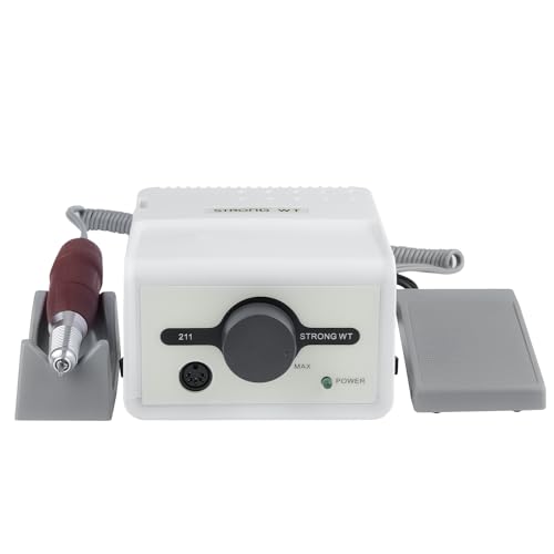 Electric Nail Drill Art Polisher Machine 65W Strong Max 211 for Acrylic Nails 35000RPM Manicure Tools Lab Jewelry Jade Wood Carving Tool Grinder (120 Red Handle) OUBO