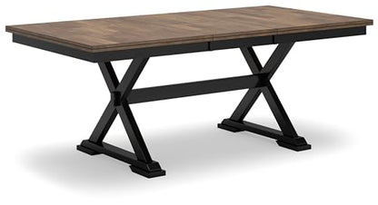 Signature Design by Ashley Wildenauer Dining Extension Table, 78" W x 40" D x 30" H, Black & Dark Brown - WoodArtSupply