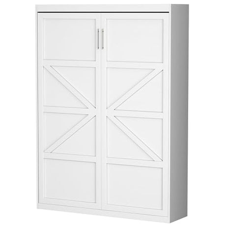 ROOMTEC Full Size Murphy Wall Bed, White, Space-Saving Furniture Bed Frame for Bed Room,Guest Room,Home Office ROOMTEC