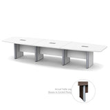 Thaweesuk Shop 16 FT White Modern Executive Boat Shaped Conference Table Room Wood Hide Wires Inside Elliptical Metal Legs Desk Grommets Racetrack 3 Power Modules Silver Boardroom Business Furniture Generic