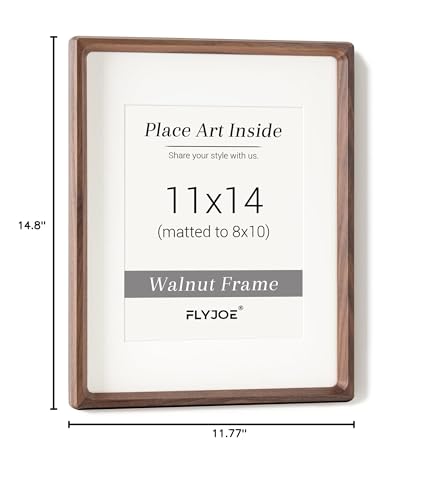 11x14 Picture Frame, USA-Sourced Natural Walnut Wood Photo Frame with Tempered Glass, Handcrafted Rounded Corner 11 x 14 Wooden Frame Matted to 8x10 Photos, Wall or Tabletop Display