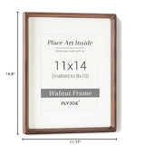 11x14 Picture Frame, USA-Sourced Natural Walnut Wood Photo Frame with Tempered Glass, Handcrafted Rounded Corner 11 x 14 Wooden Frame Matted to 8x10 Photos, Wall or Tabletop Display FLYJOE