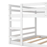 Ball & Cast Full Over Full Bunk Bed with Double Ladder and Full-Length Guardrail,Low Floor Bunkbed w/Slat Support,Bedroom Furniture for Girls Boys,White Ball & Cast
