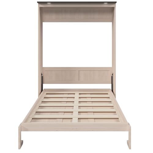 SOFTSEA Queen Size Murphy Bed with LED Lights, Space-Saving Foldable Wall Bed Cabinet for Bedroom, Home Office & Guest Room, Beige SOFTSEA