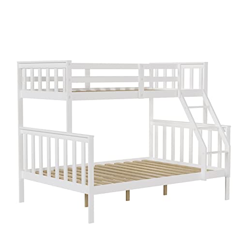 JOYMOR Convertible Twin Over Full Bunk Bed Frame – Space-Saving Solid Wood Design with Ladder and Guard Rail for Kids and Teens - WoodArtSupply