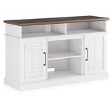 BELLEZE Modern 48" Farmhouse Wood TV Stand & Media Entertainment Center Console Table for TVs up to 50 Inch with Open Storage Shelves & Cabinets - Norrell (White) BELLEZE