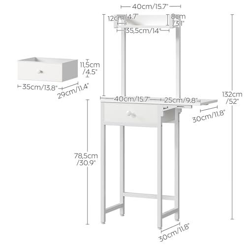 YATINEY Small Vanity Desk Without Mirror, Makeup Vanity Table for Small Space, Compact White Dressing Table with Fold-up Panel and Fabric Drawer, for Bedroom, Easy Assembly, White YATINEY