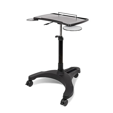 EHO Mobile Laptop Standing Desk Carts on Wheels with Stationery Storage, Pneumatic, Height Adjustable Rolling Stand, Sit to Stand Computer Cart, Workstation for Home, Office, Medical and School EHO