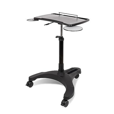 EHO Mobile Laptop Standing Desk Carts on Wheels with Stationery Storage, Pneumatic, Height Adjustable Rolling Stand, Sit to Stand Computer Cart, Workstation for Home, Office, Medical and School