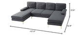 OMMGG 107.9” U Shaped Sectional Sofa with Double Extra Wide Chaise, Seat Cushions & Removable Back, for Living Room, Office, Apartment OMMGG