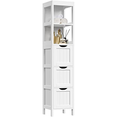 Yaheetech Bathroom Tall Cabinet, Slim Storage Cabinet, Narrow Freestanding Floor Cabinet with 3 Drawers & 2 Shelves, Linen Tower for Small Space, 12" D x 12" W x 56" H, White Yaheetech