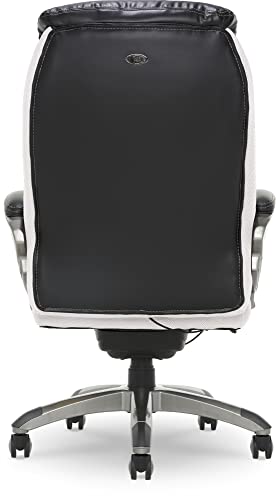 Serta® Lautner Executive Home Office Desk Chair, Ergonomic High-Back with Adjustable Lumbar and Body Pillows, SmartLayers™ and ComfortCoils® Technology, Mesh and Bonded Leather, Black and White Serta