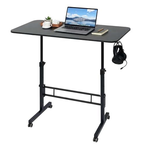ADQZYWT Adjustable Standing Desk with Wheels, Portable Rolling Walking Pad Desk, Small Laptop Table for Home Office, Sit Stand Up Workstation, Size 15.7"x31.5" Black Desk ADQZYWT