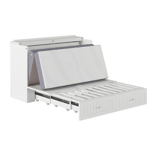 AFI, Southampton Murphy Bed Chest Queen with 6" Mattress, Storage Drawer & Built-in USB Charger, White AFI