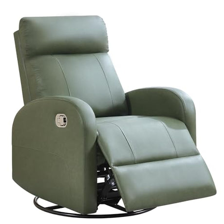 HOMYKA Swivel Rocker Recliner Chair, Manual Faux Leather Recliner, Glider Rocking Recliners 360°Swivel Nursery Reclining Chairs with Adjustable Headrest Highback for Living Room, Dark Green HOMYKA