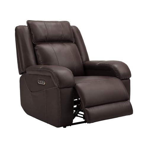 SITJOY Pet Friendly Leather Power Recliner Chair, Zero Wall Hugger RV Recliners with Power Headrest, Charging Ports, Side Pockets, Down-Filled, Scratch Resistant Waterproof Faux Leather in Dark Brown