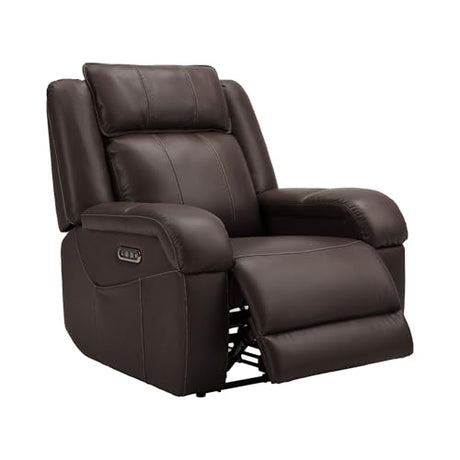 SITJOY Pet Friendly Leather Power Recliner Chair, Zero Wall Hugger RV Recliners with Power Headrest, Charging Ports, Side Pockets, Down-Filled, Scratch Resistant Waterproof Faux Leather in Dark Brown SITJOY