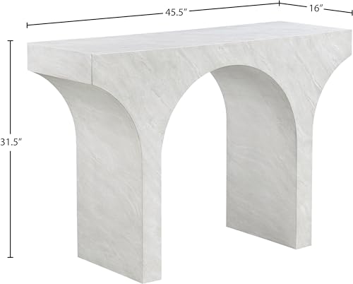 Meridian Furniture 99073White-T Pomezia Collection Art Deco Wood Frame Console Table in White Marble Finish, 45.5" W x 16" D x 31.5" H, White Meridian Furniture